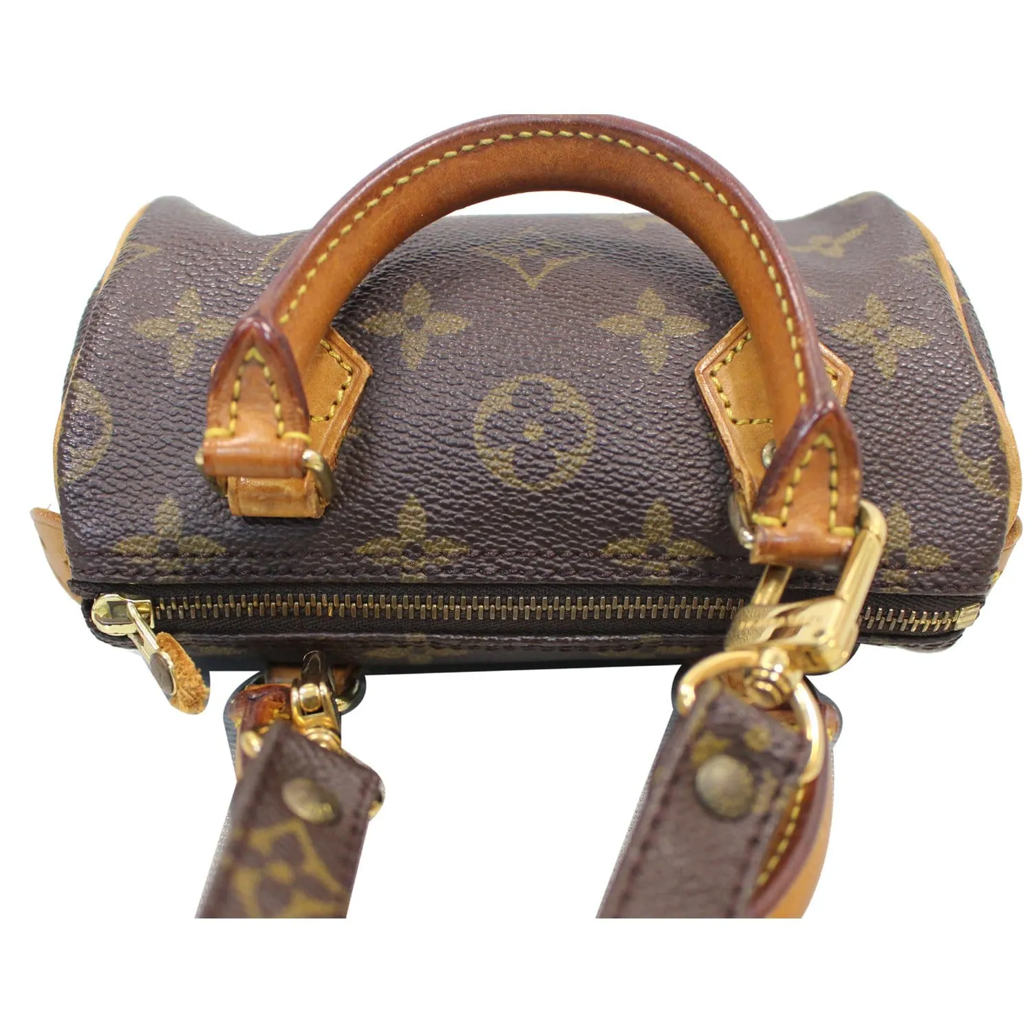 LOUIS VUITTON Mini Speedy Monogram Canvas Satchel Bag Brown