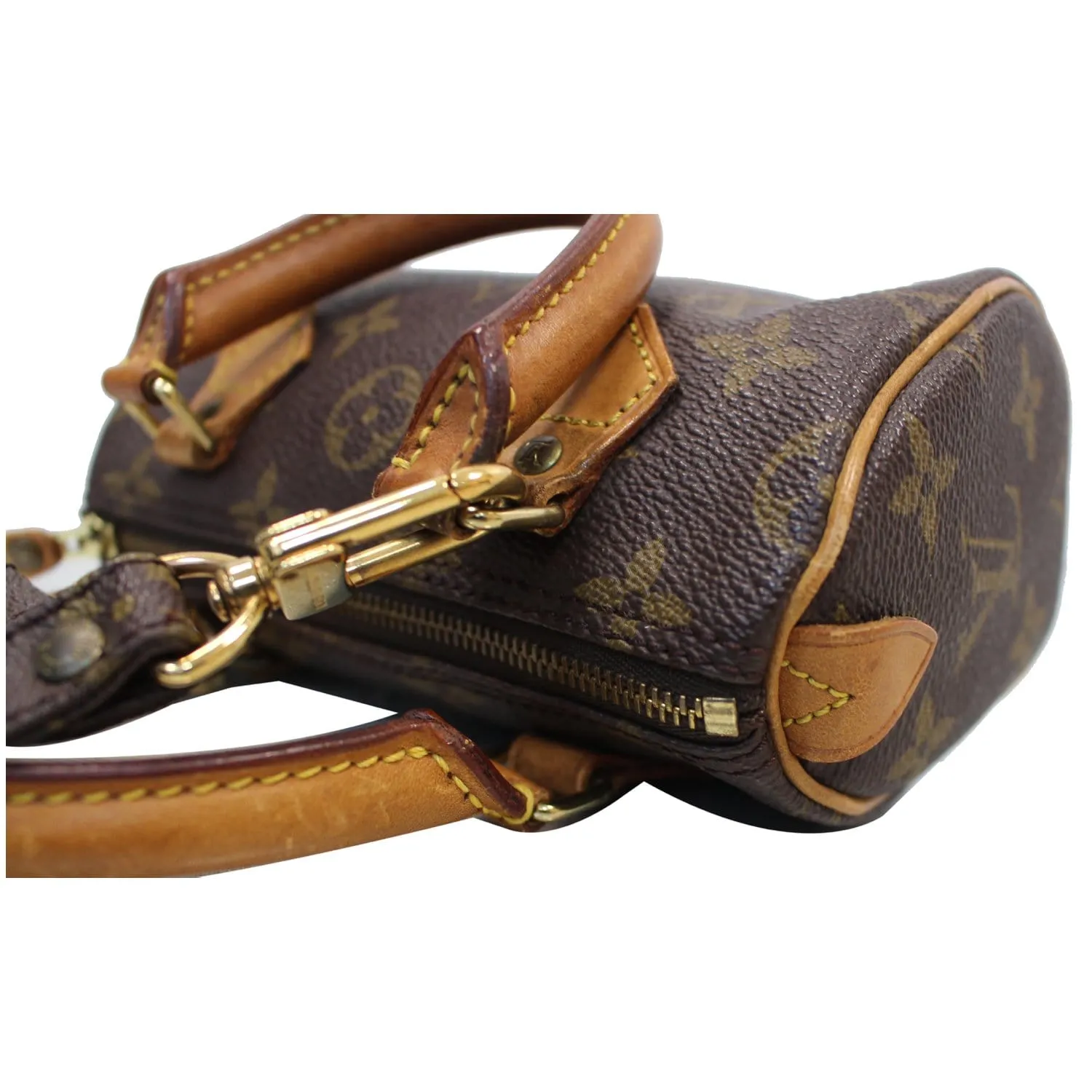 LOUIS VUITTON Mini Speedy Monogram Canvas Satchel Bag Brown