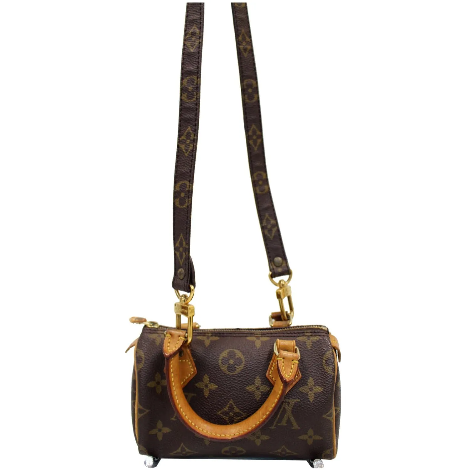 LOUIS VUITTON Mini Speedy Monogram Canvas Satchel Bag Brown