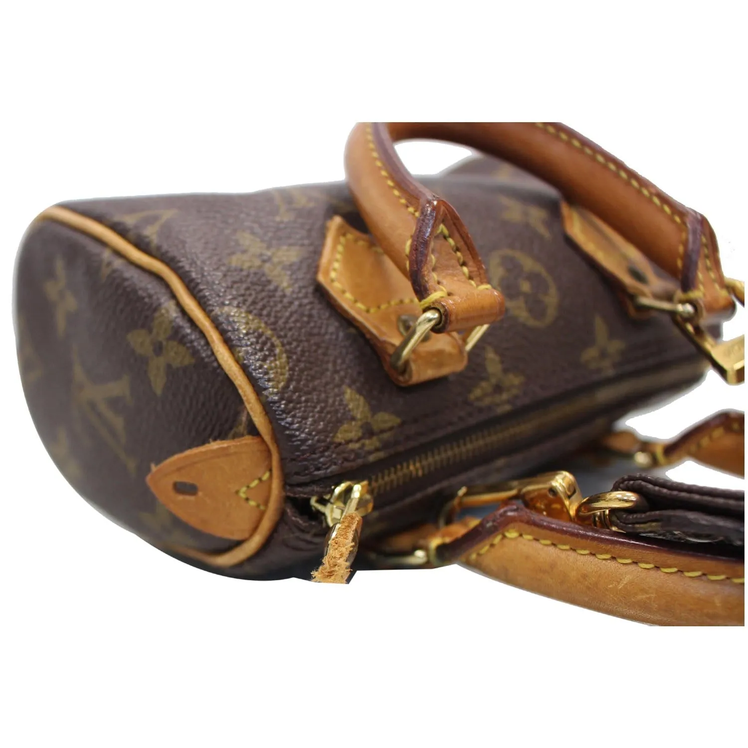 LOUIS VUITTON Mini Speedy Monogram Canvas Satchel Bag Brown