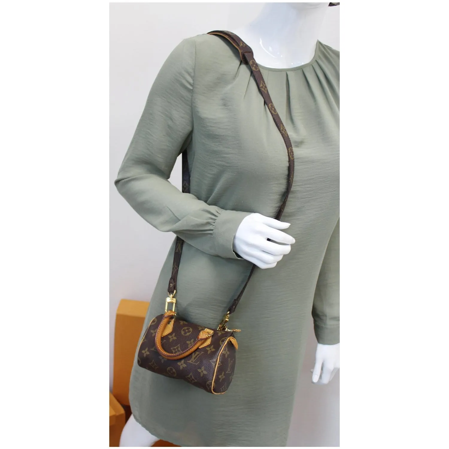 LOUIS VUITTON Mini Speedy Monogram Canvas Satchel Bag Brown