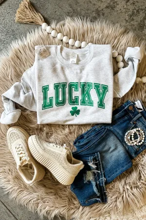 Lucky Clover Varsity Crewneck Sweatshirt - Ash