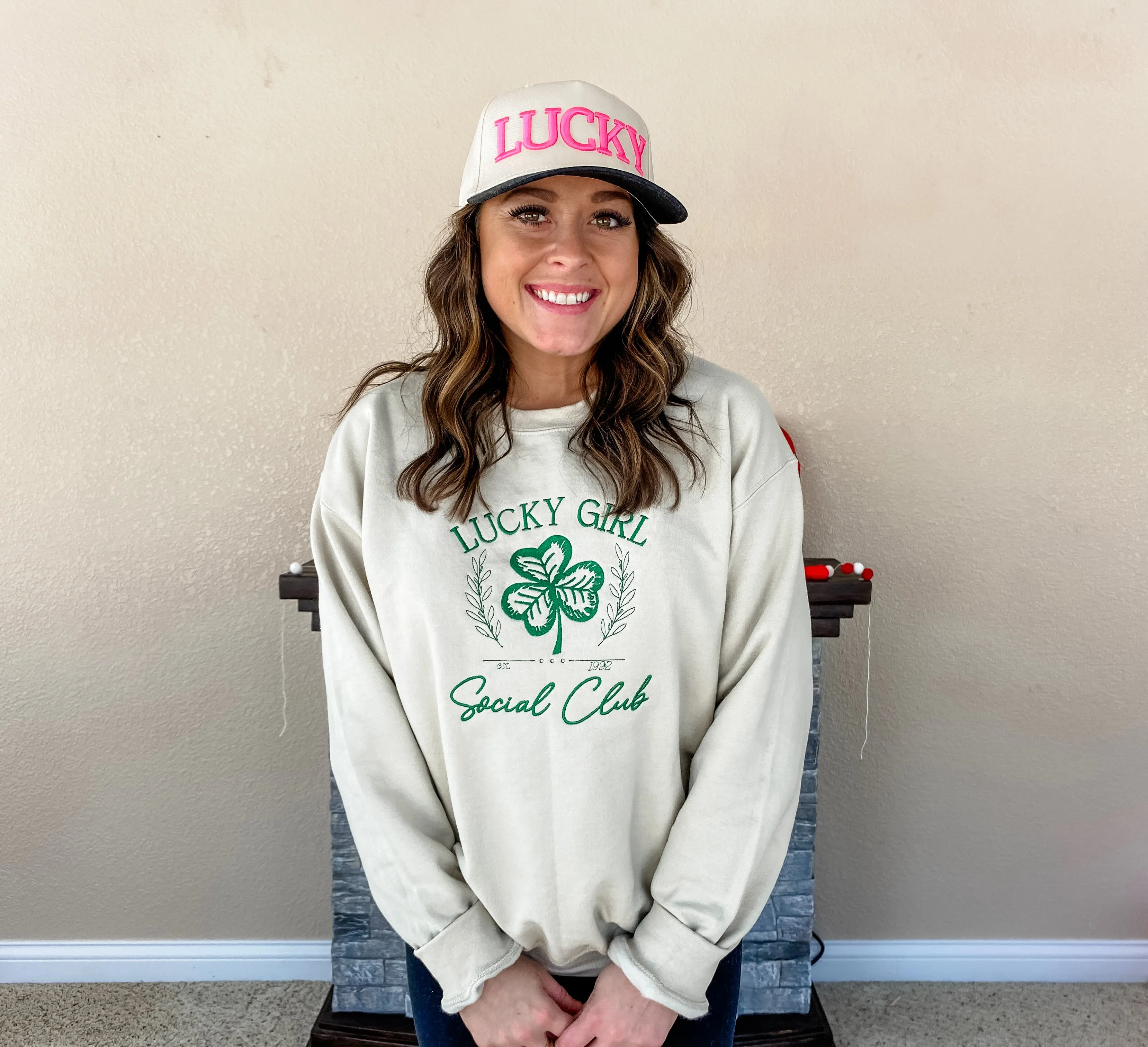 Lucky Girl Social Club Embroidered Crew/Tee