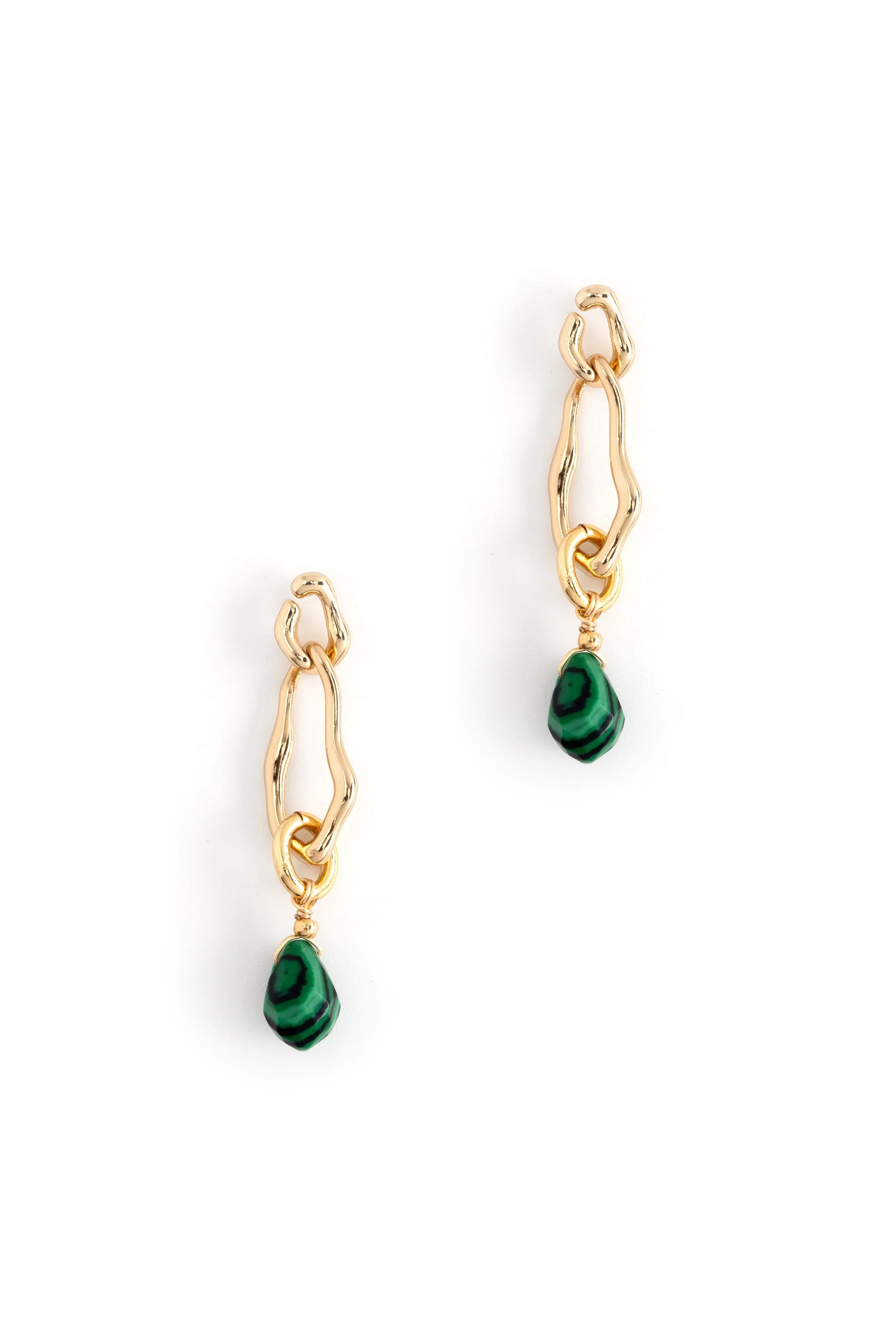 Malachite Gold Chain Earrings