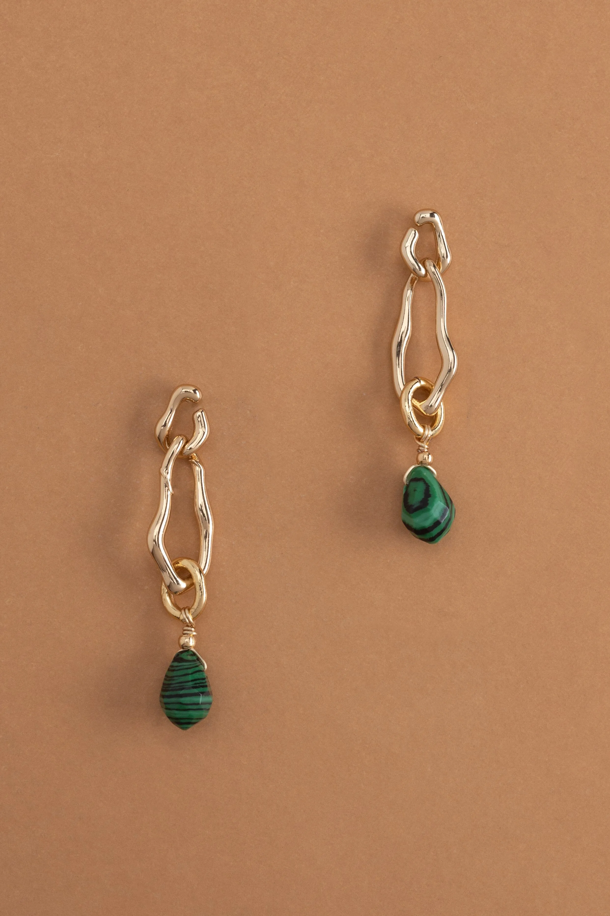 Malachite Gold Chain Earrings