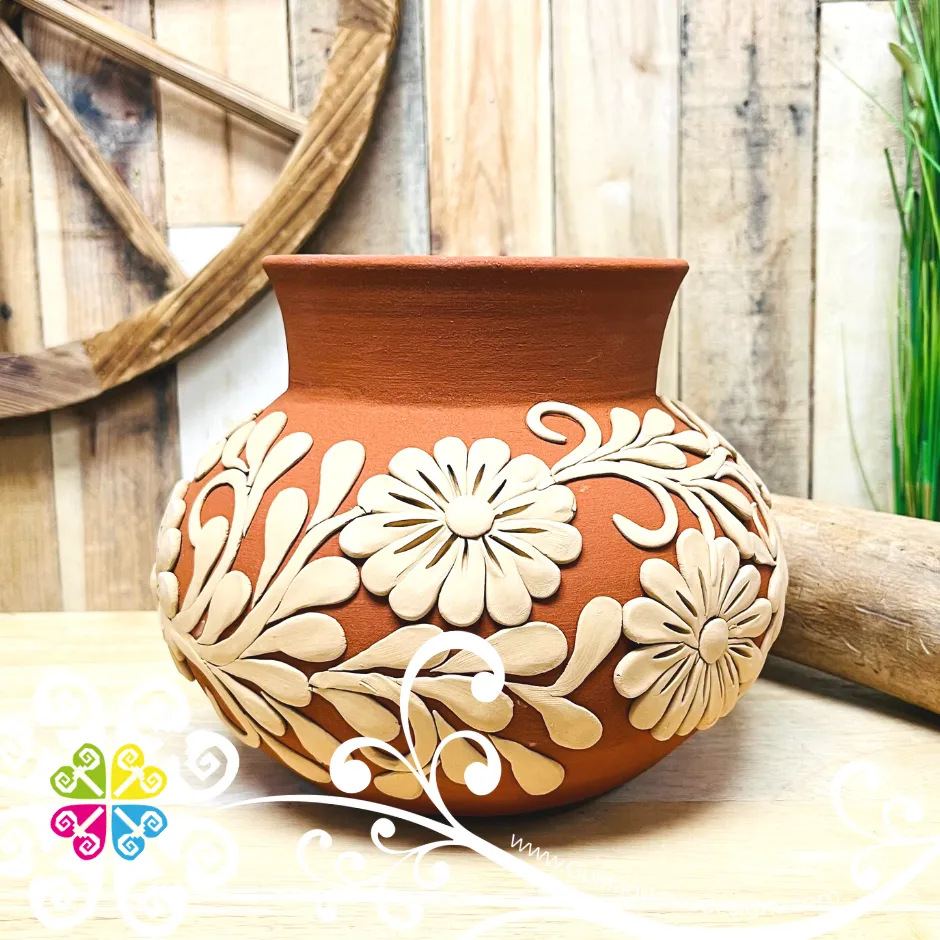 Medium Decorated Clay Ollita - Barro Bordado Oaxaca