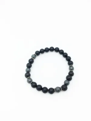 Men's Lava Stone, Hematite, and Matte Agate Bracelet