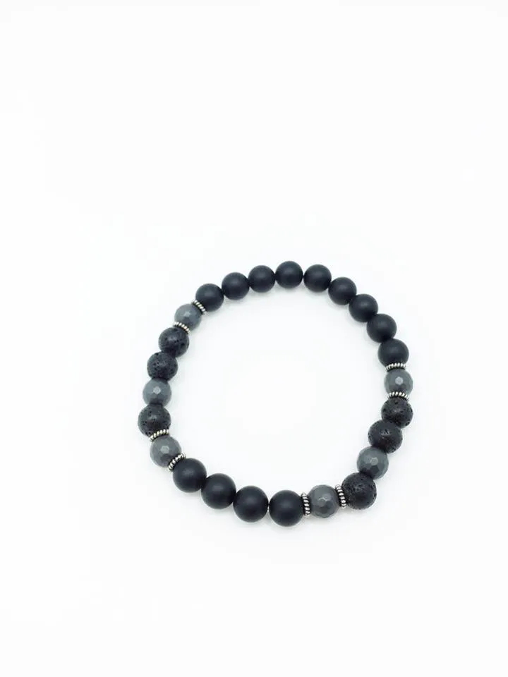 Men's Lava Stone, Hematite, and Matte Agate Bracelet