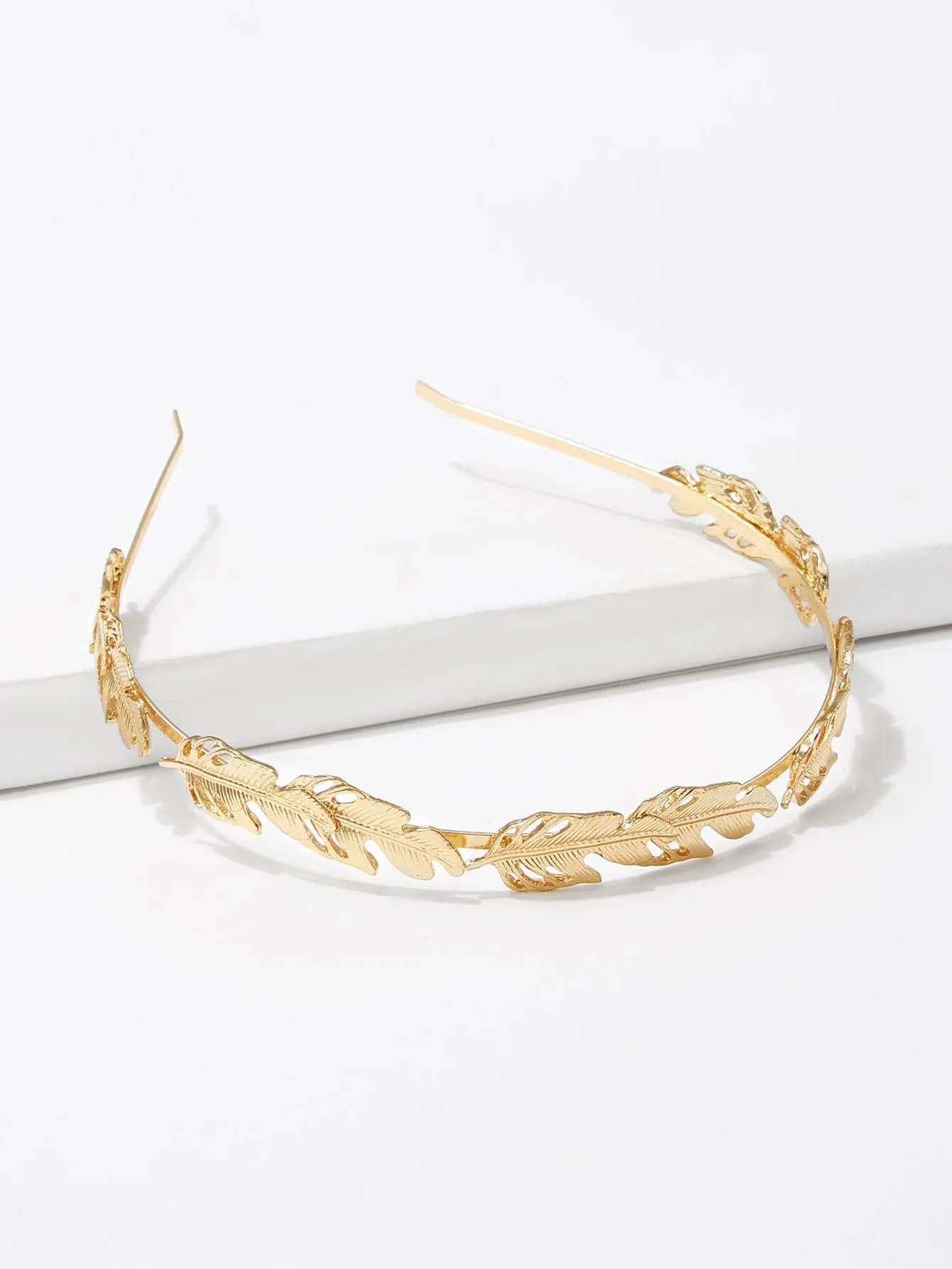 Metal Palm Decorated Headband - Gold - FD ⚡