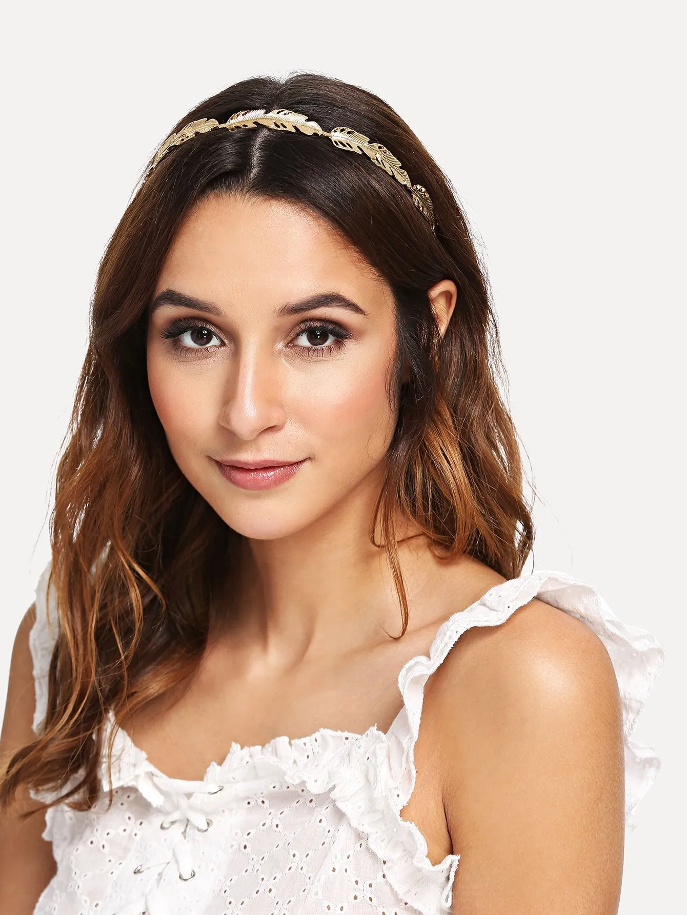 Metal Palm Decorated Headband - Gold - FD ⚡