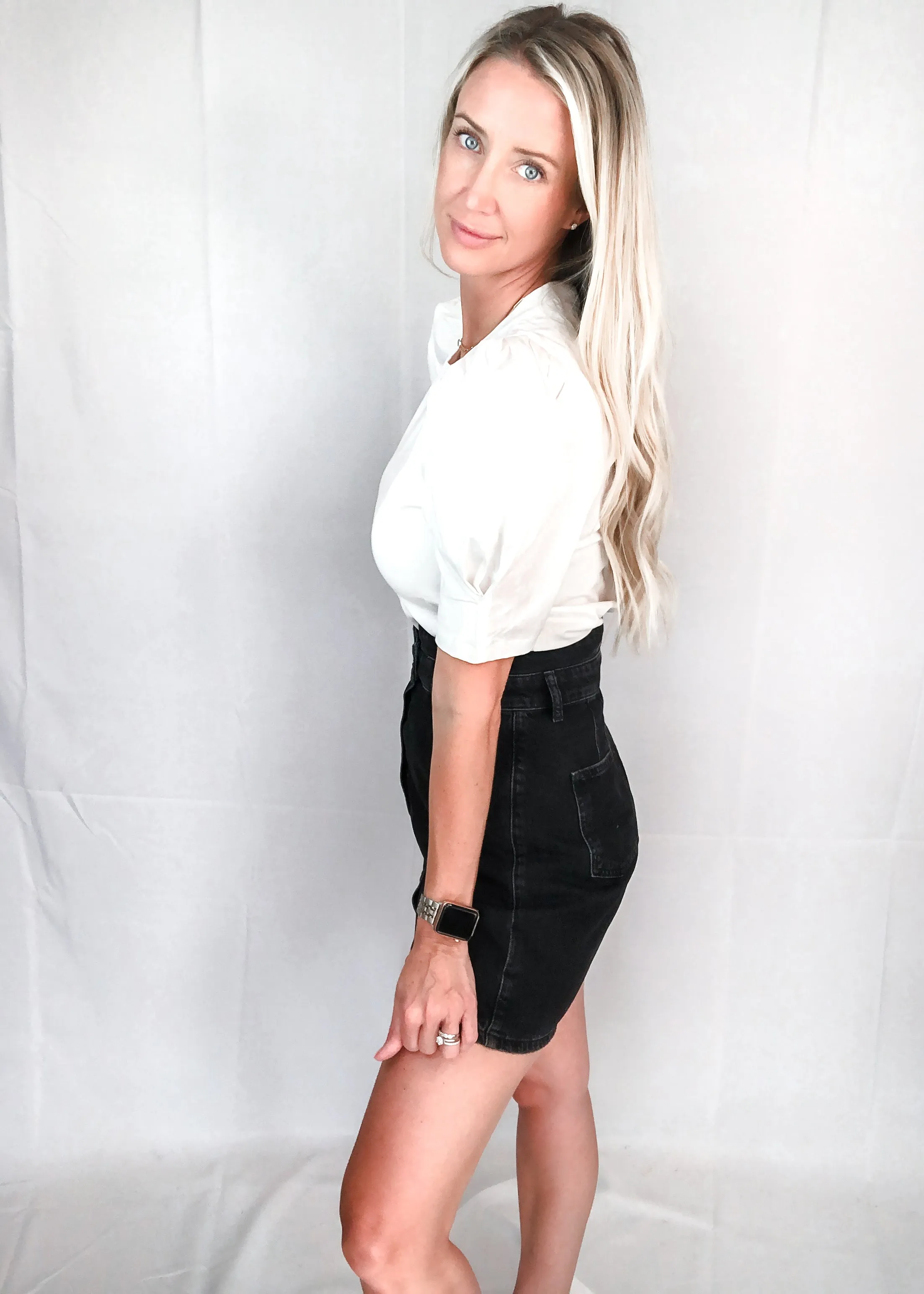 Mia Statement Sleeve White Tee