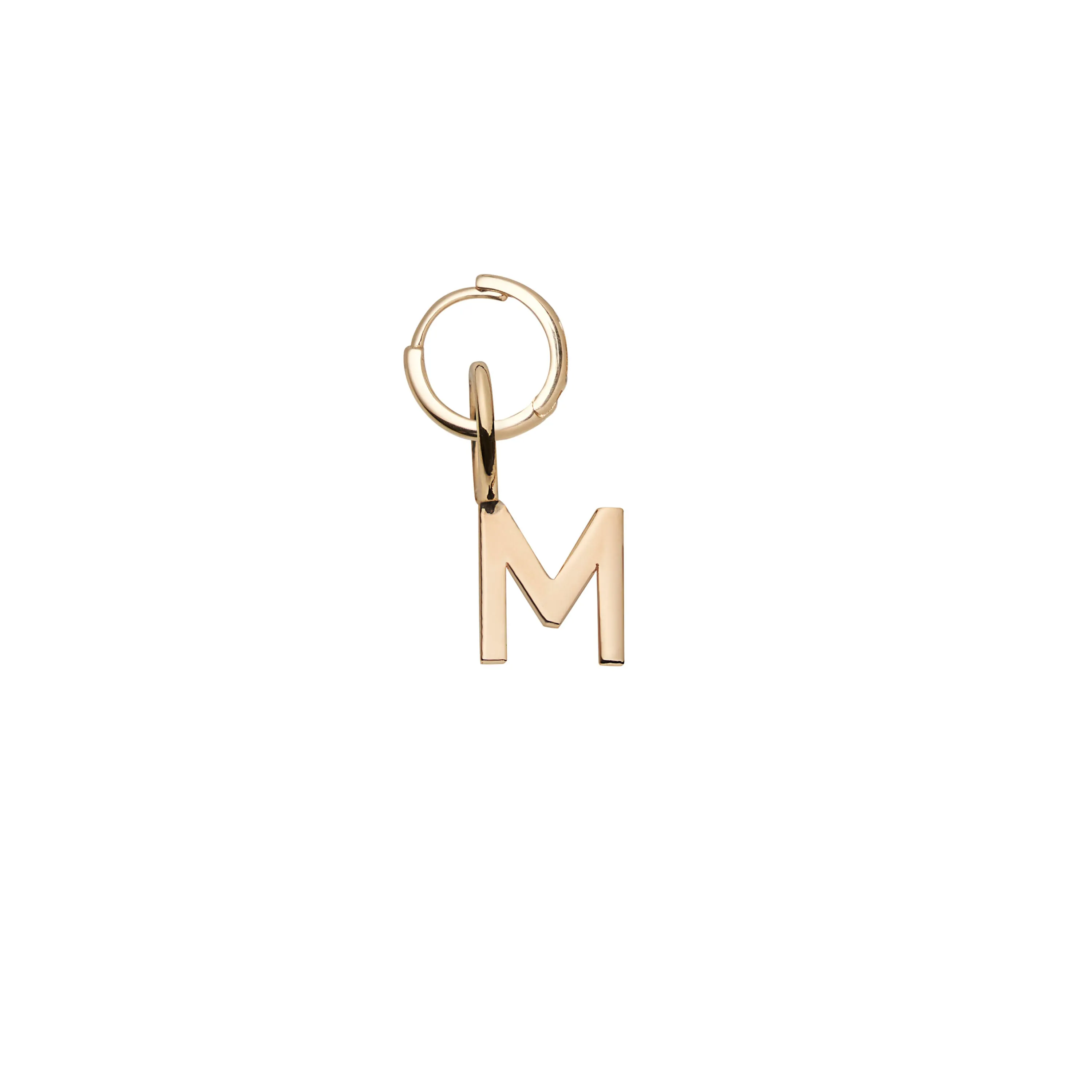 Mini Letter M Pendant Earring - Gold
