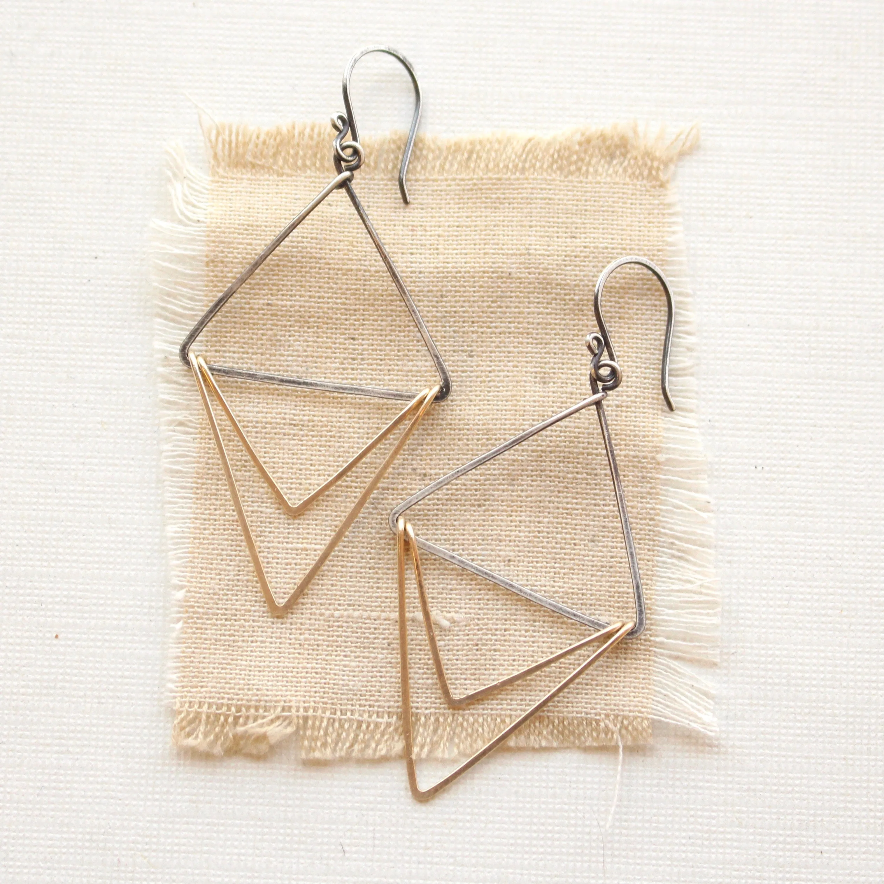 Mixed Metal Triple Triangle Hoop Earrings