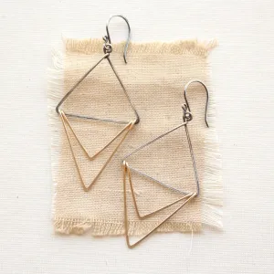 Mixed Metal Triple Triangle Hoop Earrings