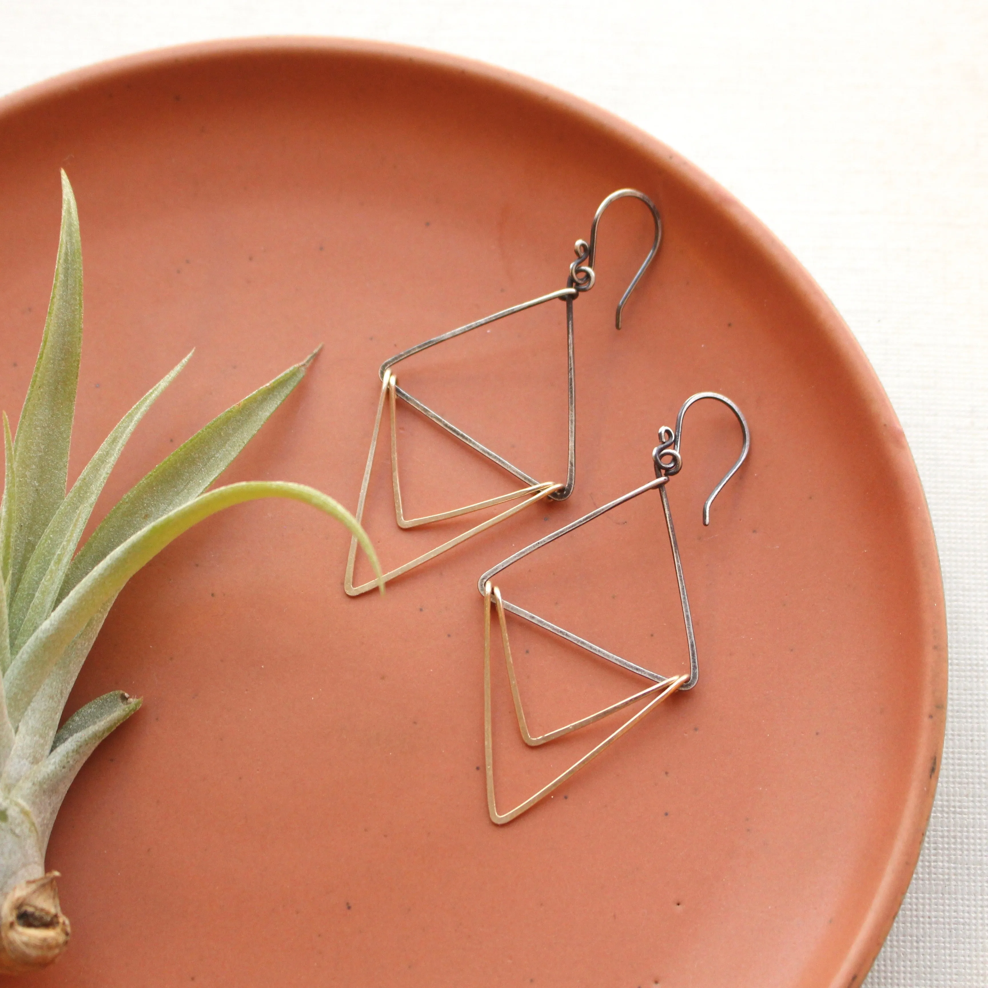 Mixed Metal Triple Triangle Hoop Earrings