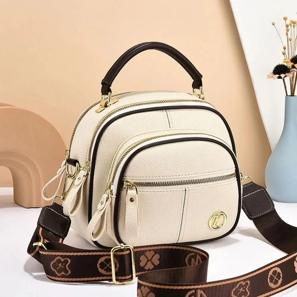 Multi Compartment Leather Crossbody Bag Multifunctional Adjustable Women Satchels Wide Shoulder Strap Large Capacity Handbag