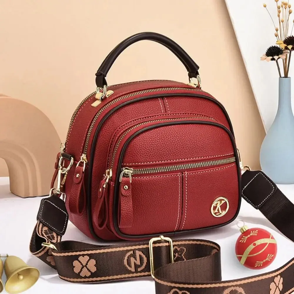 Multi Compartment Leather Crossbody Bag Multifunctional Adjustable Women Satchels Wide Shoulder Strap Large Capacity Handbag