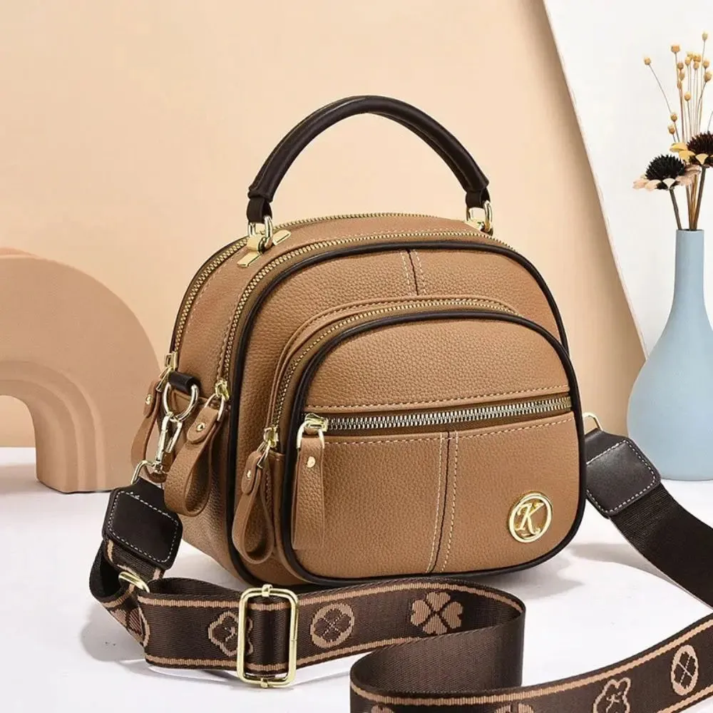 Multi Compartment Leather Crossbody Bag Multifunctional Adjustable Women Satchels Wide Shoulder Strap Large Capacity Handbag