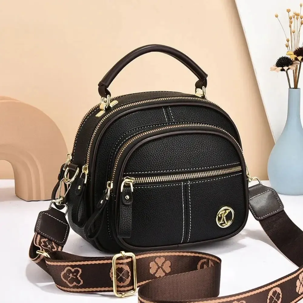 Multi Compartment Leather Crossbody Bag Multifunctional Adjustable Women Satchels Wide Shoulder Strap Large Capacity Handbag