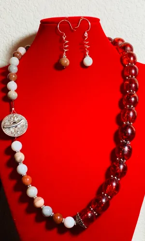 Multicolored Jade and Resin Necklace and Earring Set  #19161