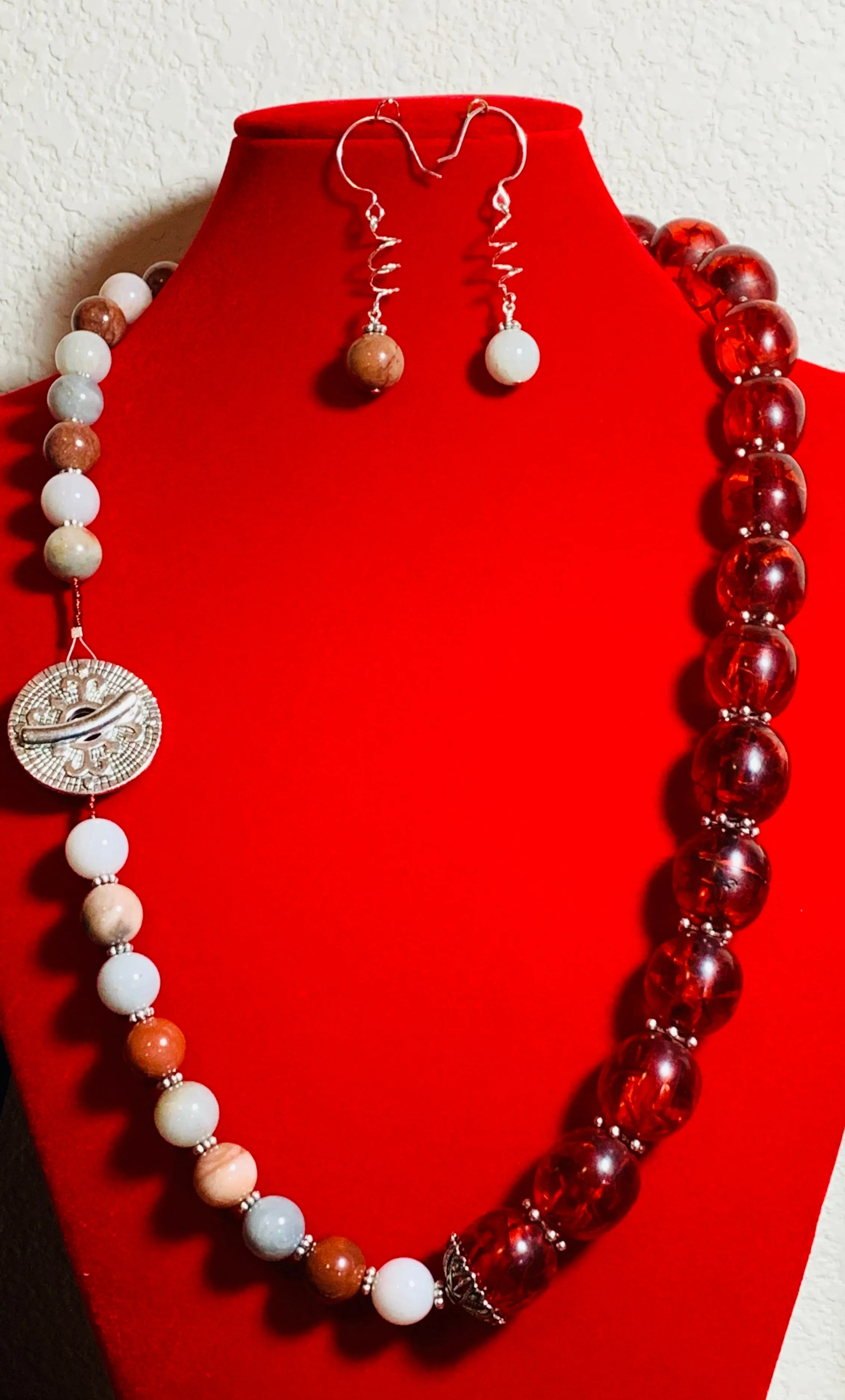 Multicolored Jade and Resin Necklace and Earring Set  #19161