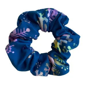Multicolored Snowflakes on Steel Blue Matte Scrunchie