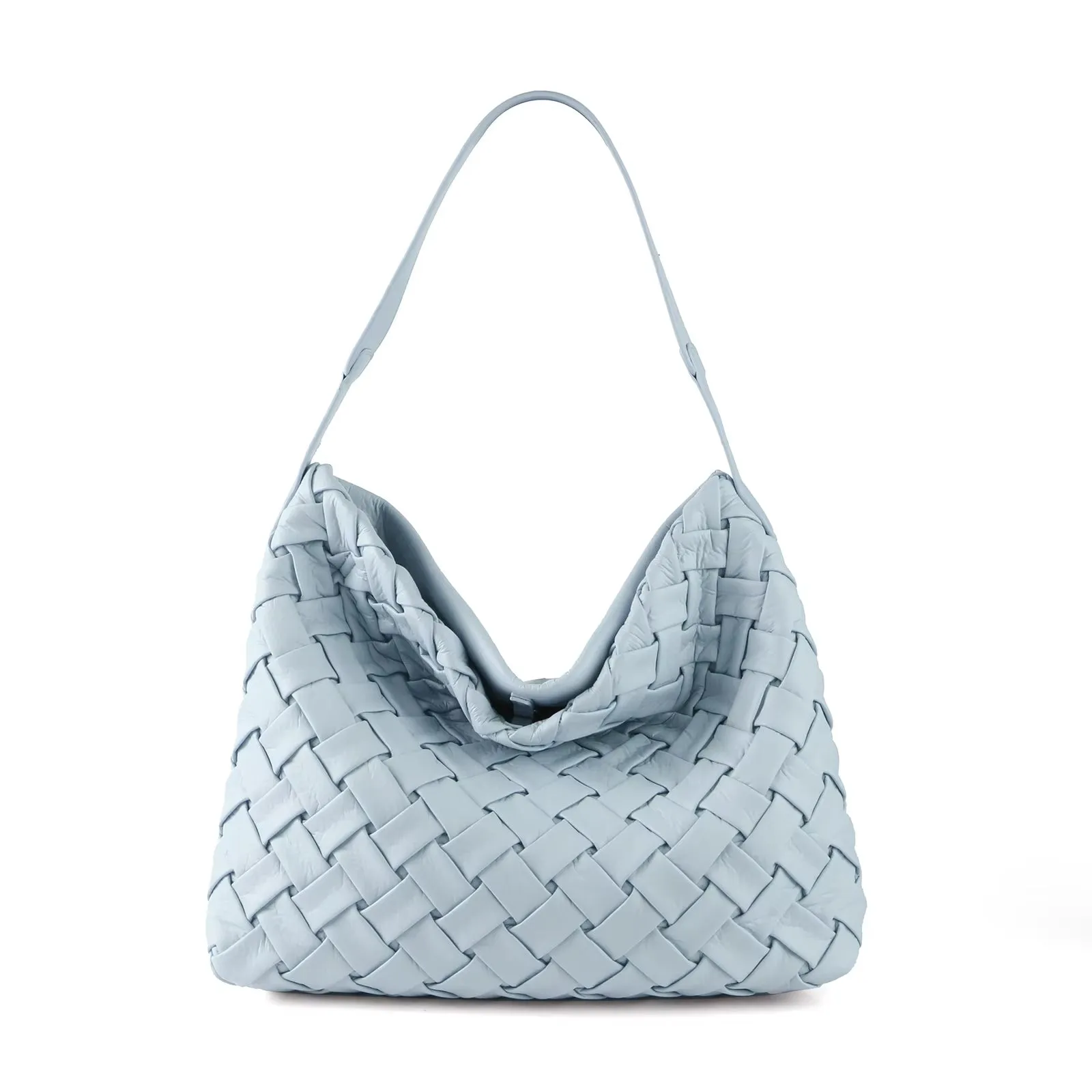 New Arrived Woven Tote Bag Women Textured Pleated Soft PU Leather Large Capacity Bags