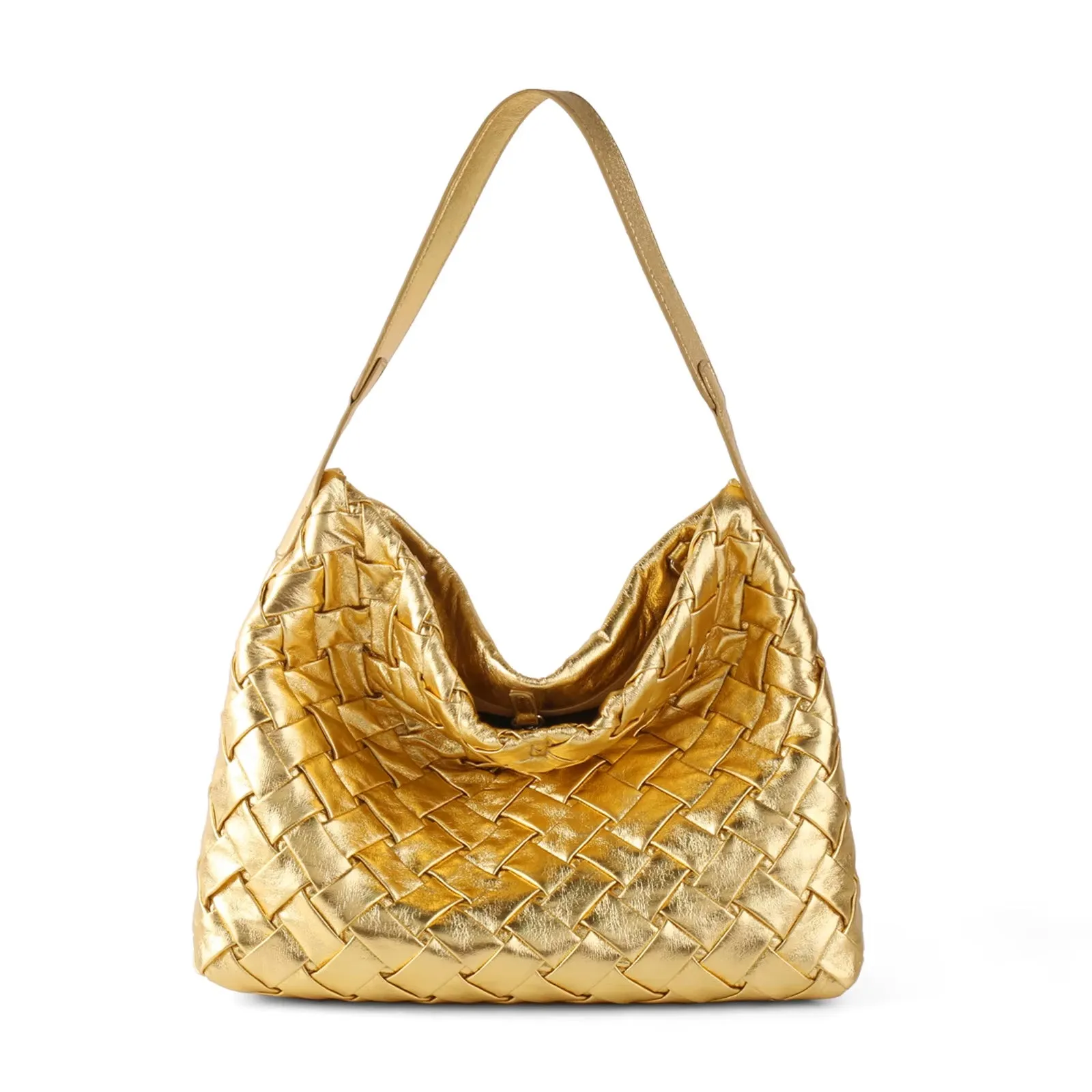 New Arrived Woven Tote Bag Women Textured Pleated Soft PU Leather Large Capacity Bags
