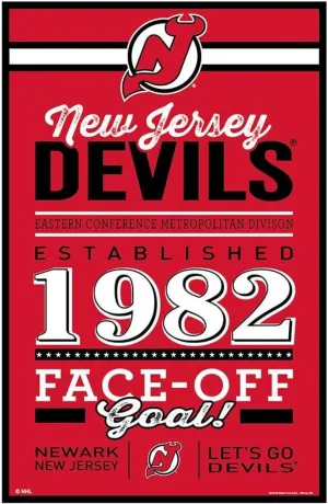 New Jersey Devils Sign 11x17 Wood Established Design