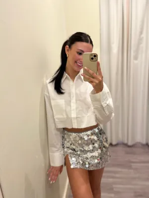 NIA1271 silver sequin mini skirt