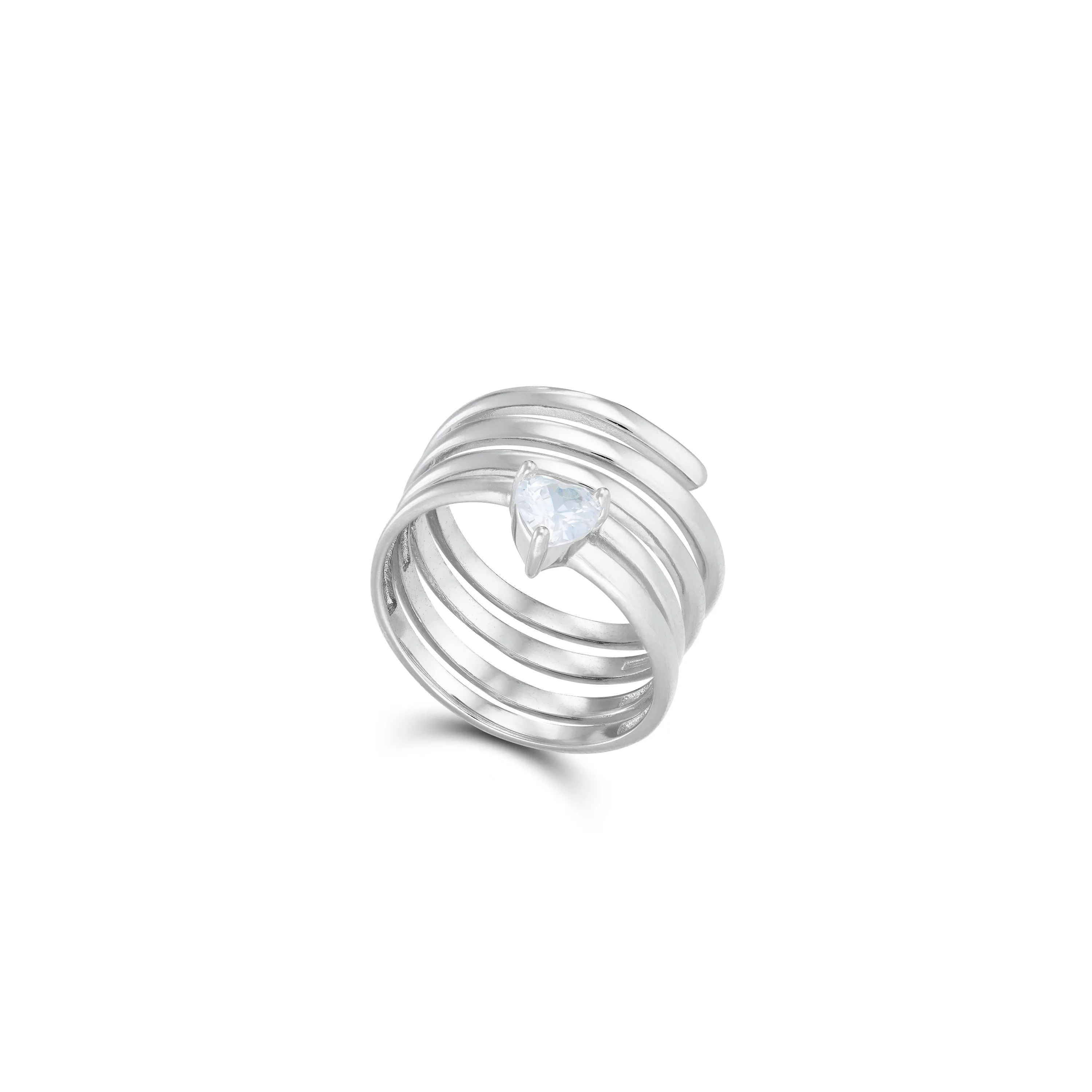 One Heart Spiral Ring - Silver White