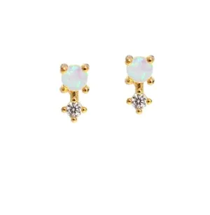 Opal Stud with CZ Accent