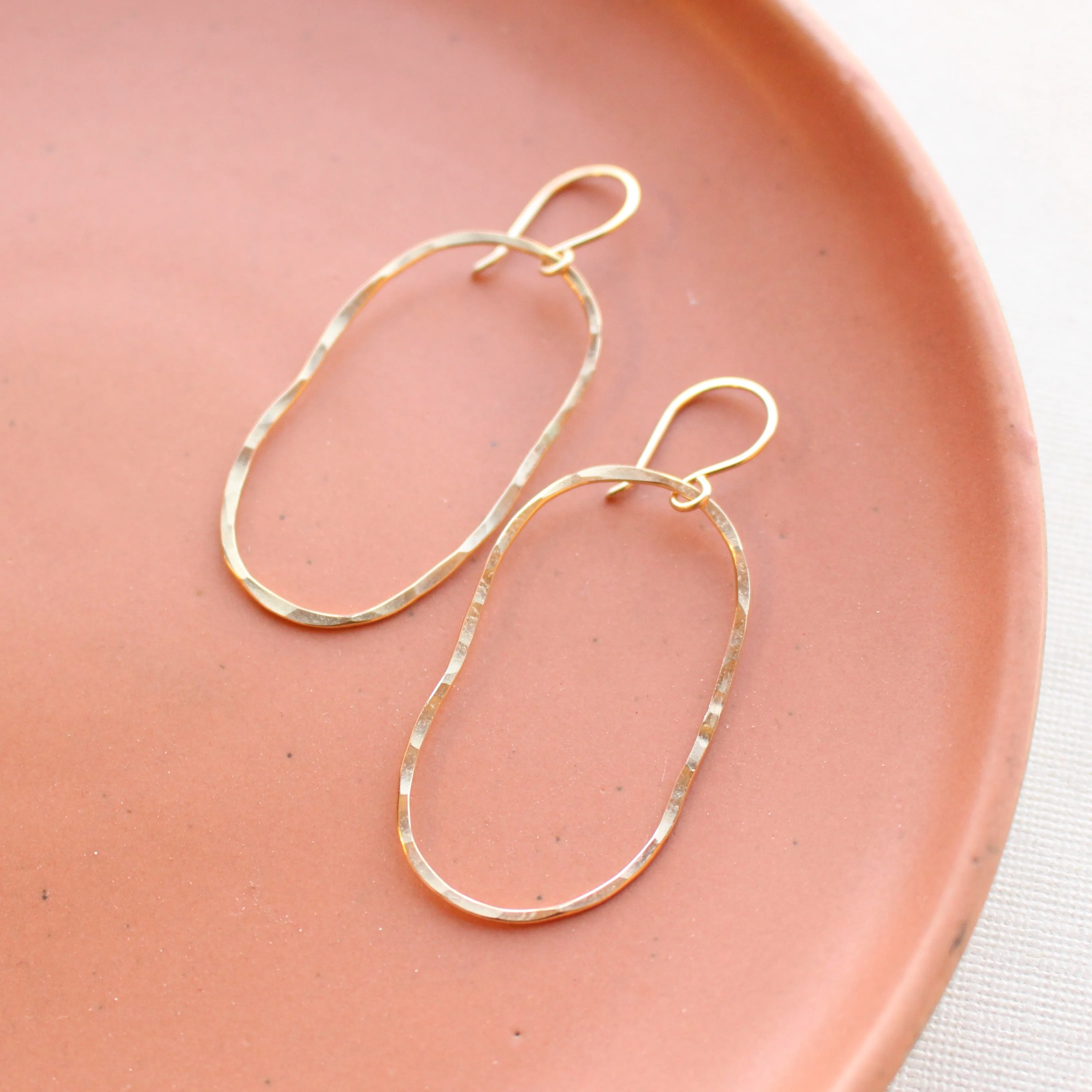Organic Oval Hammered Hoop Gold Earrings