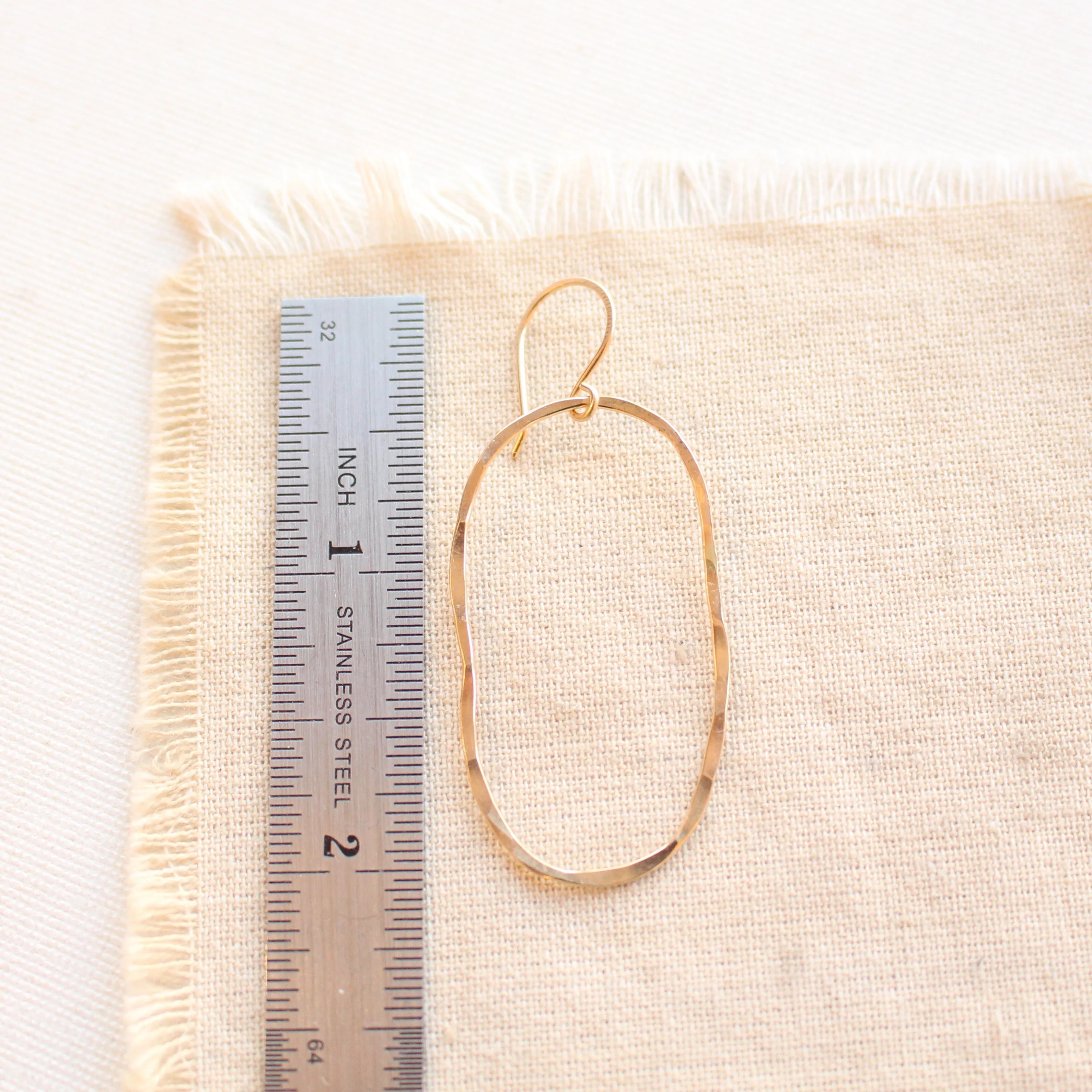 Organic Oval Hammered Hoop Gold Earrings
