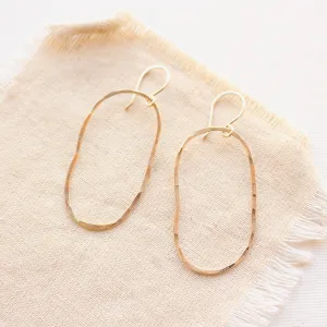 Organic Oval Hammered Hoop Gold Earrings