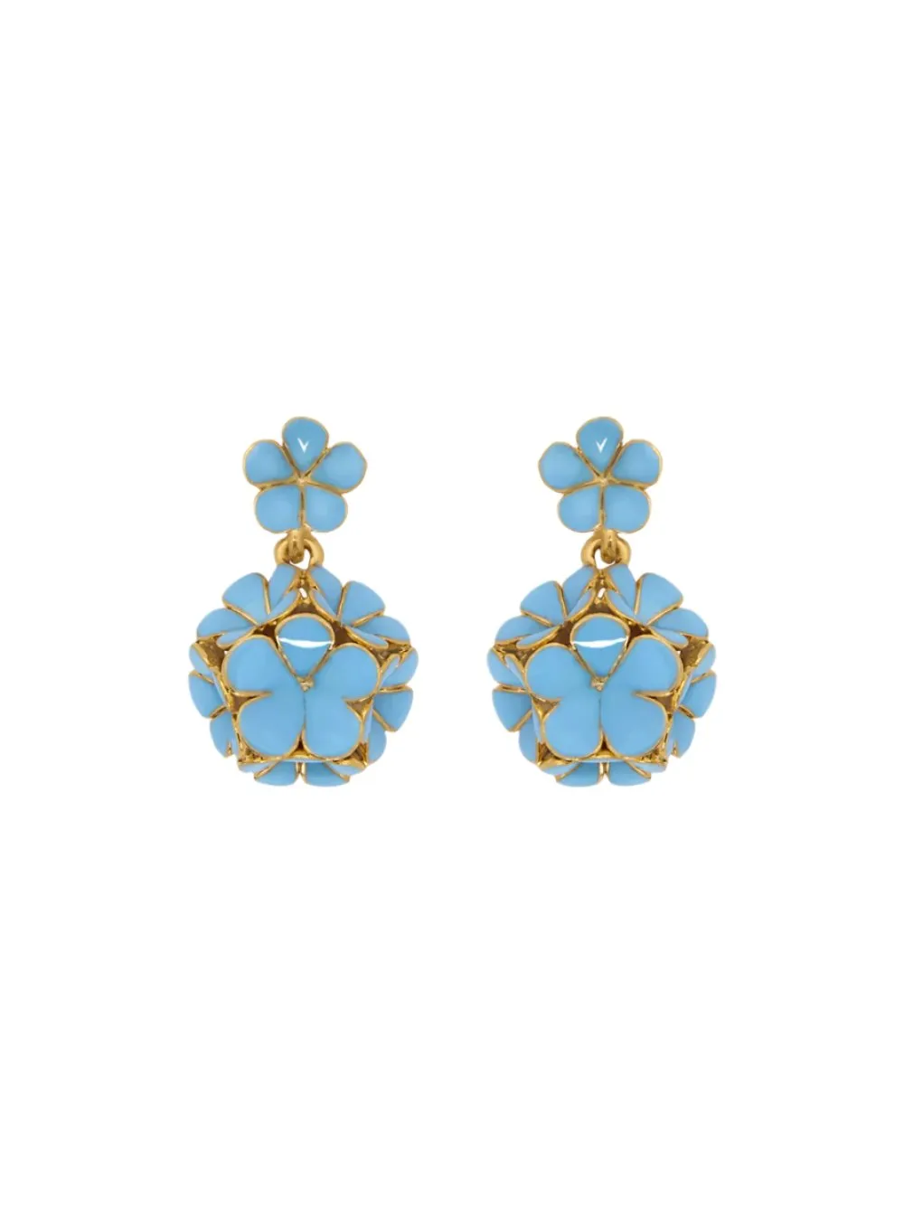 Oscar de la Renta Enamel Flower Drop Clip-On Earrings in Blue