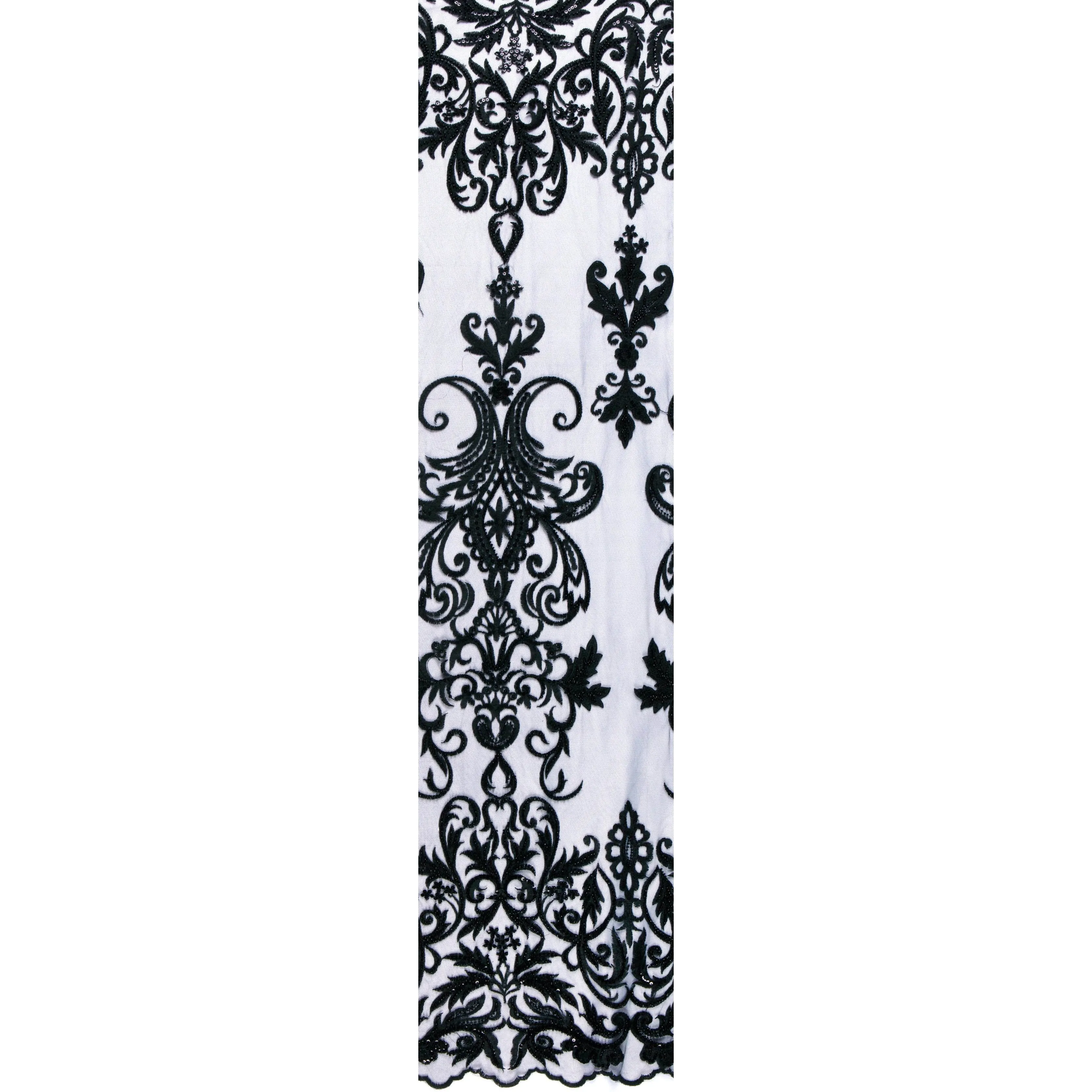 Ottoman Style Bead Decorated Sequin Embroidered Scalloped Fabric