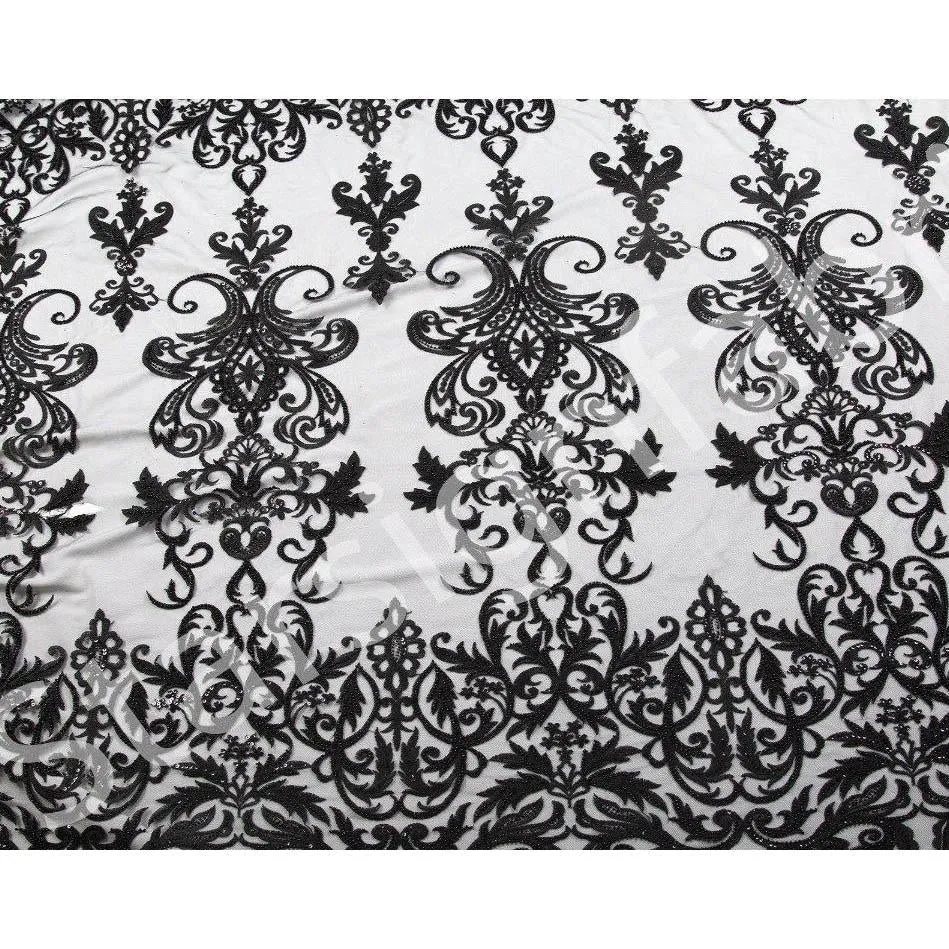 Ottoman Style Bead Decorated Sequin Embroidered Scalloped Fabric