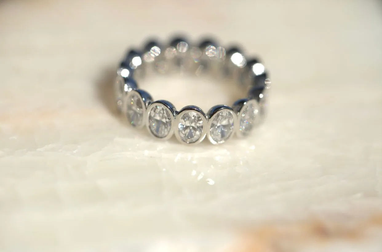Oval CVD Stone Bezel Set Eternity Band