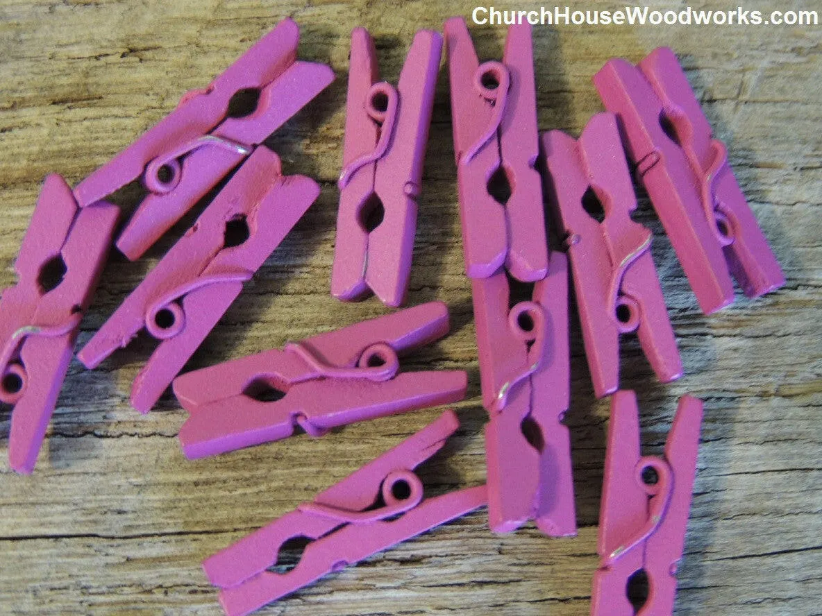Pack of 100 Mini Fuchsia Wooden Clothespins