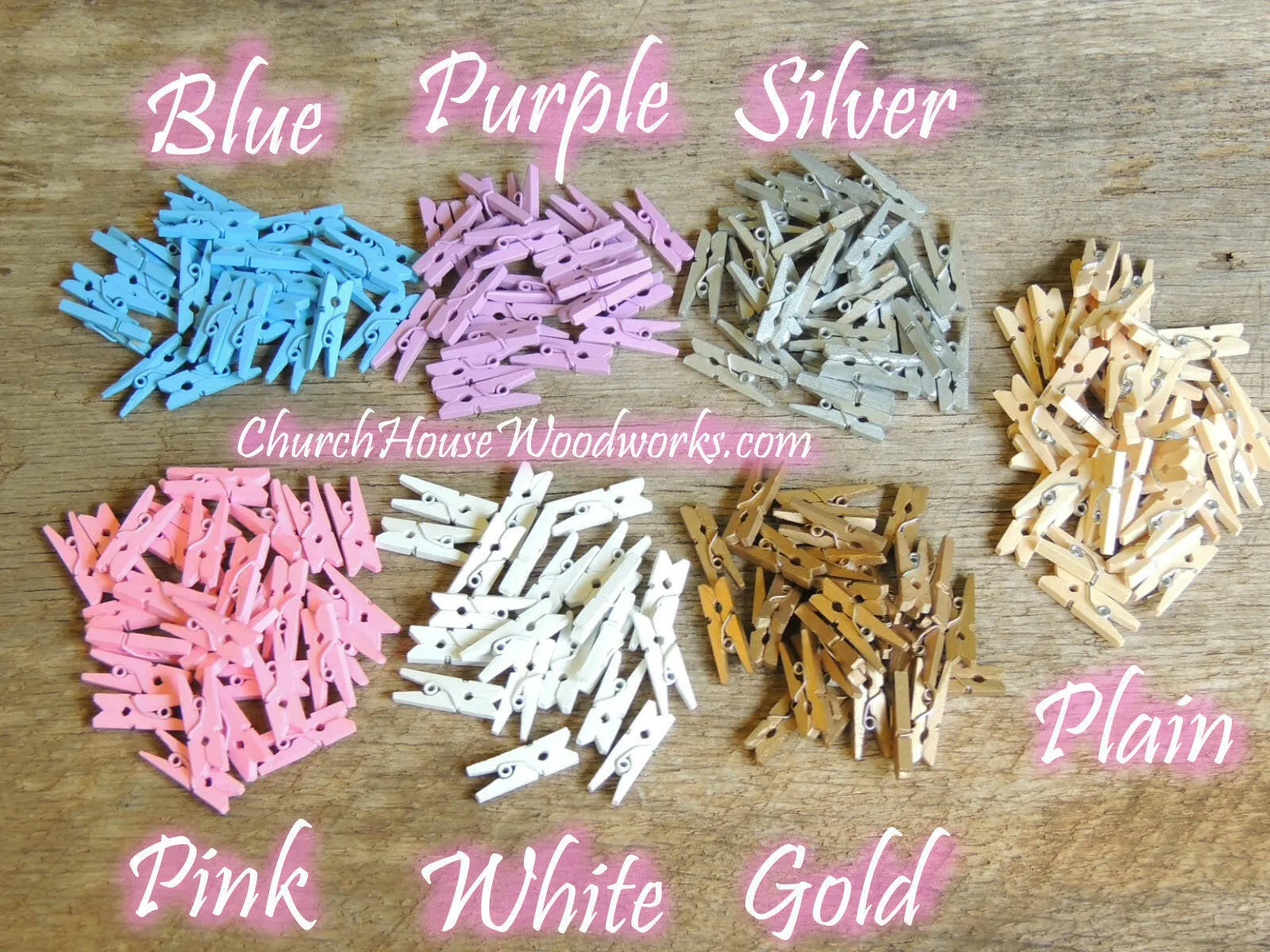 Pack of 100 Mini Fuchsia Wooden Clothespins