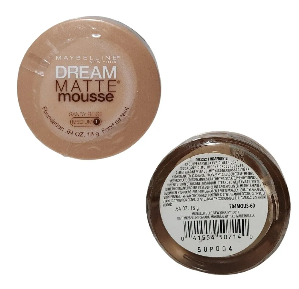 Pack of 2 Maybelline Dream Matte Mousse Foundation, Sandy Beige (Medium 1)