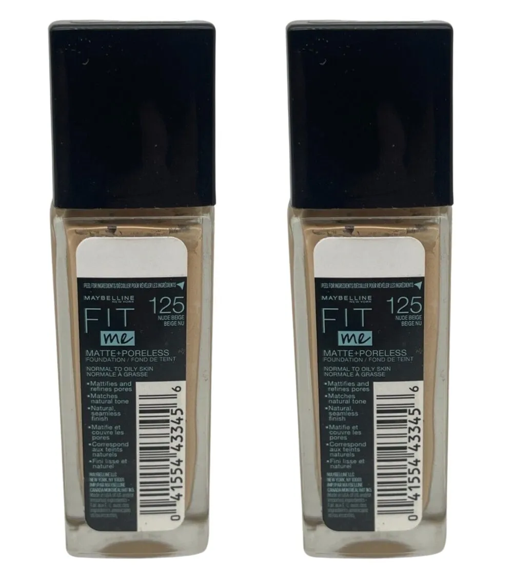 Pack of 2 Maybelline New York Fit Me Matte   Poreless Normal to Oily Foundation, Nude Beige 125