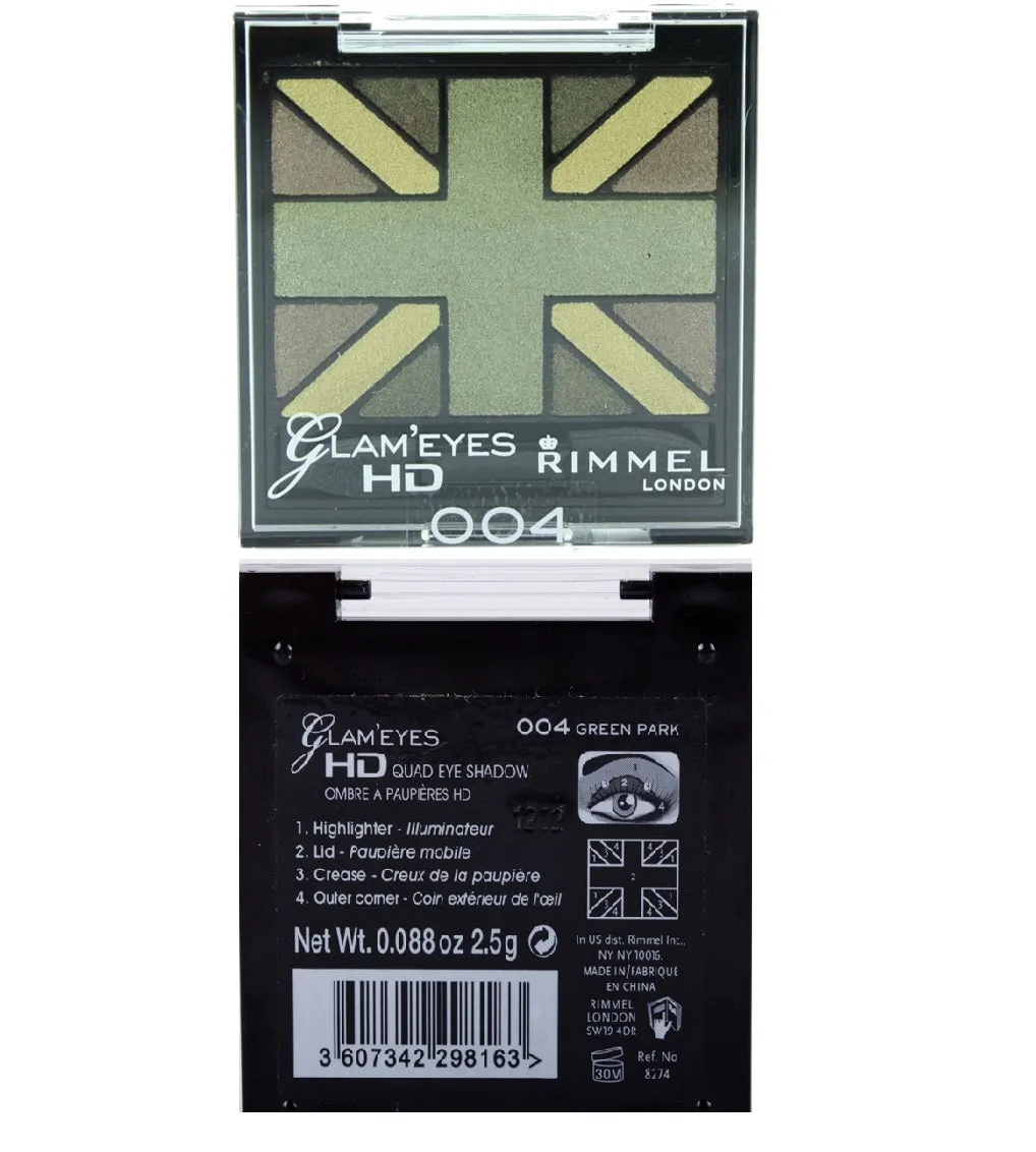 Pack of 2 Rimmel London Glam Eyes HD Quad Eye Shadow, Green Park 004