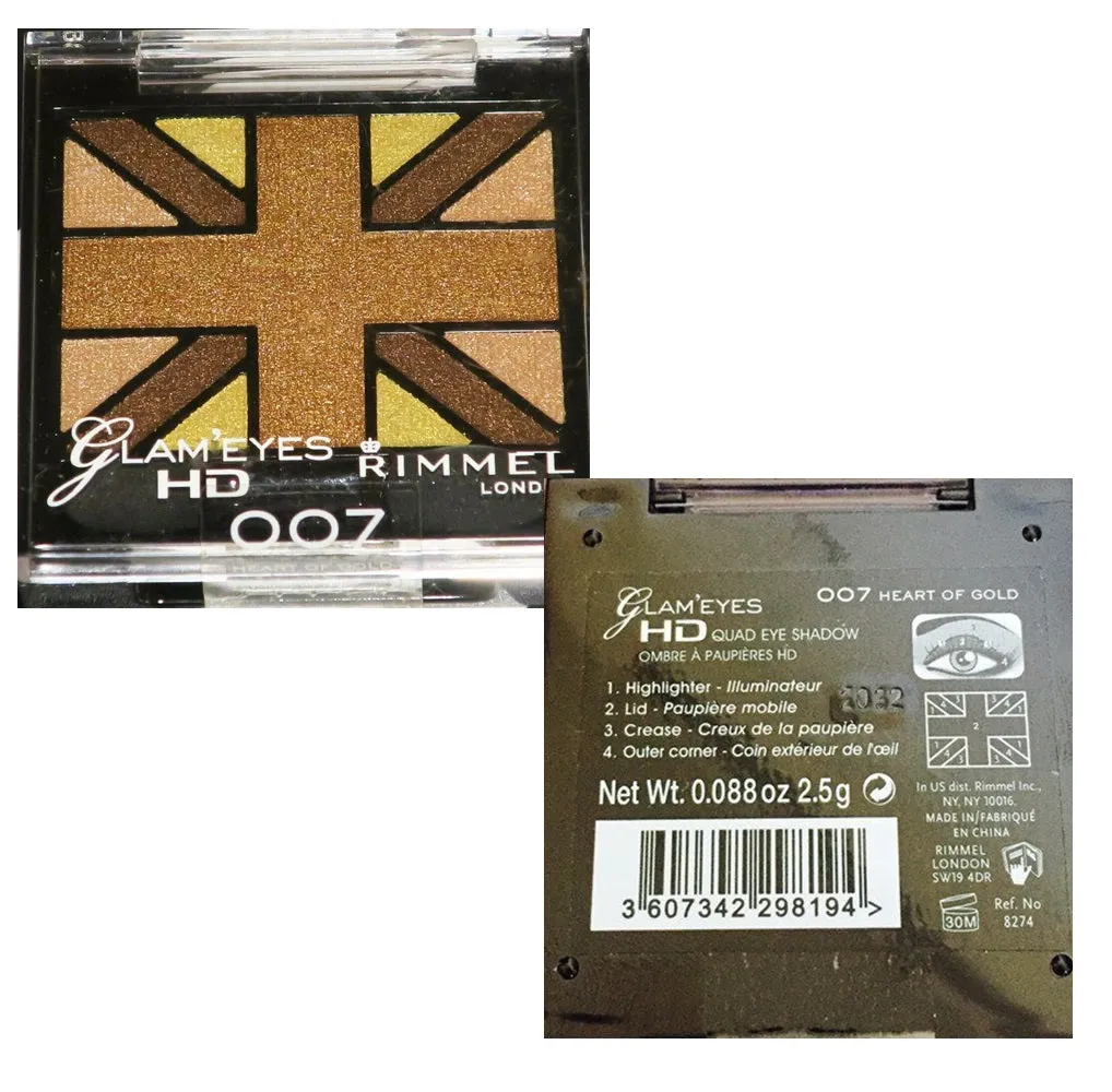 Pack of 2 Rimmel London Glam Eyes HD Quad Eye Shadow, Heart of Gold 007