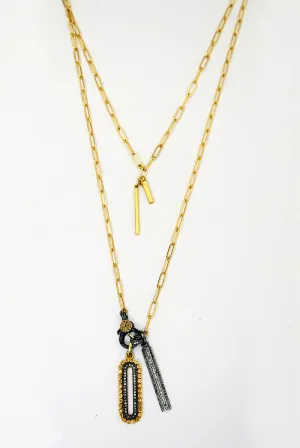 Paper Clip Chain Necklace with Diamond Accents