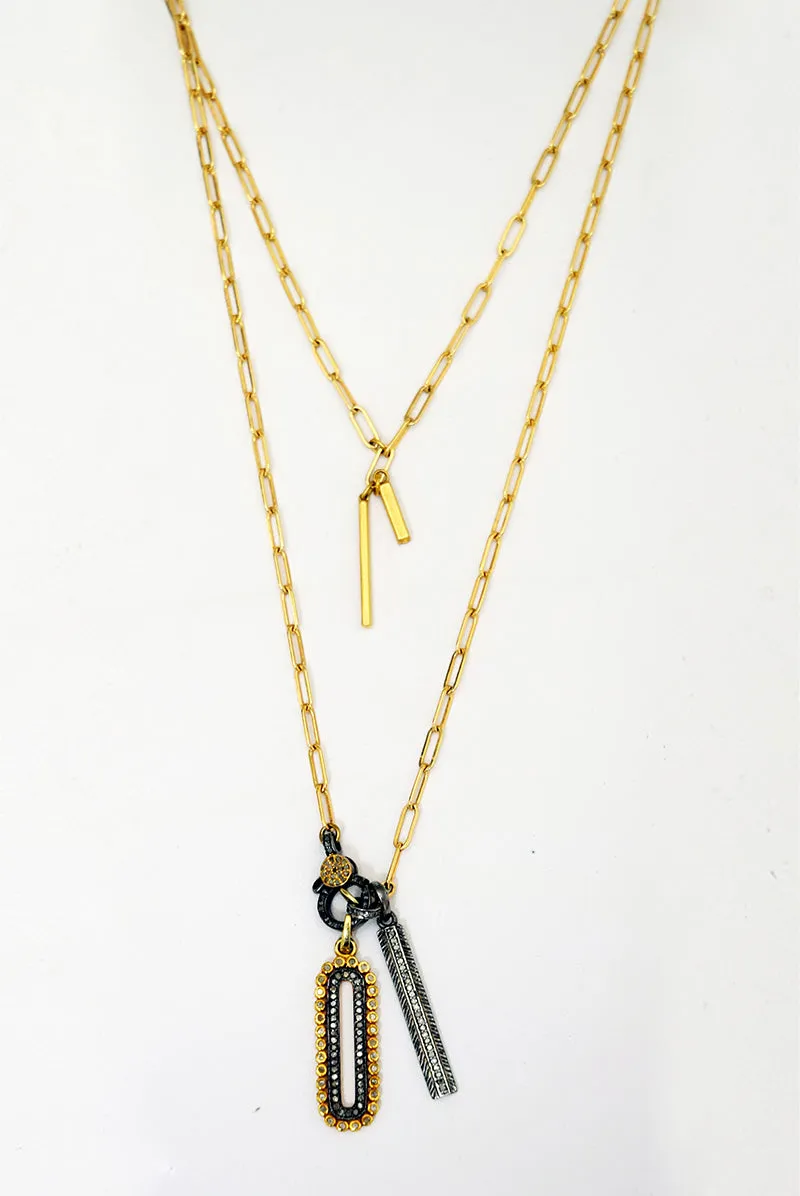 Paper Clip Chain Necklace with Diamond Accents