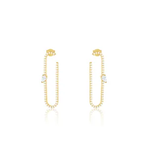 Paperclip With Teardrop Statement Earrings - Gold White