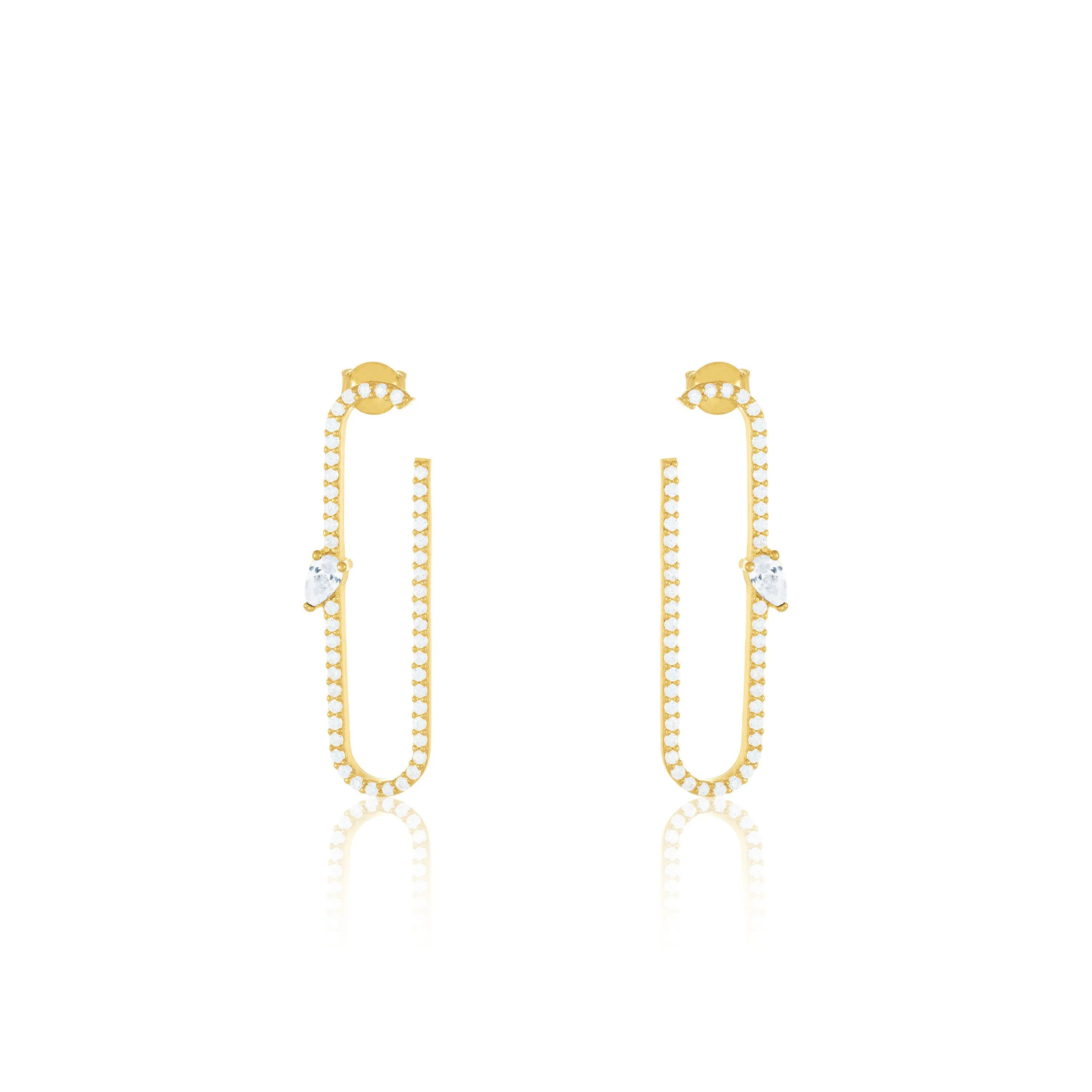 Paperclip With Teardrop Statement Earrings - Gold White