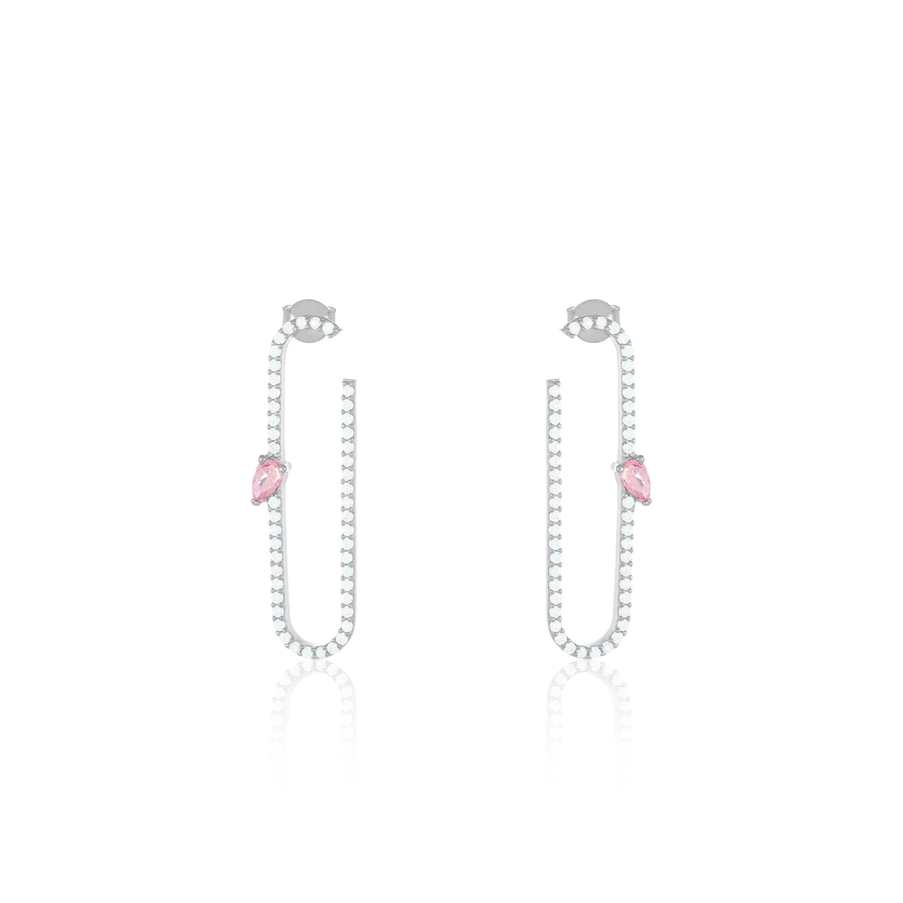 Paperclip With Teardrop Statement Earrings - Silver Light Pink And White